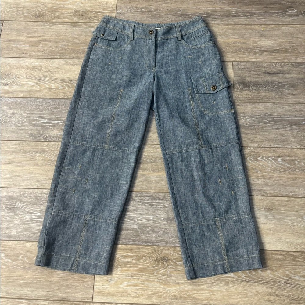Terra Nostra Pants Sz 6 Linen Blend Cropped Chambray Boho Office Career Coastal